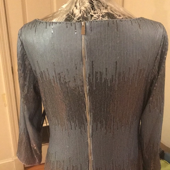 Vince Camuto size 10 blue sequin dress 3/4 sleeve above the knee back ziip - Picture 7 of 16